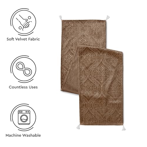 Image of Encasa XO 4 to 6 Seater Dining Embossed Velvet Table Runner | Size 32x183 cm | Coffee Color with Premium Polyester - Machine Washable