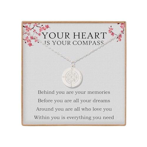 Regalos de graduación para ella, regalos de graduación, collar de brújula de plata de ley para ella