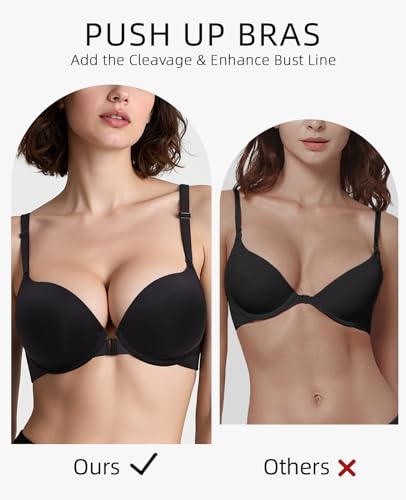 Push Up Front Closure Bras for Women Thick Padded Racerback Add 2 Cups Plunge Bra Underwire4