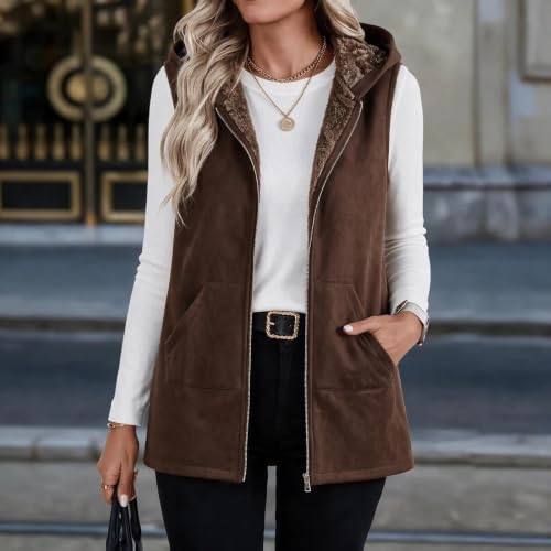 Fleece Vest Women Hooded Zip Up Cotton Sherpa Casual Jackets with Pockets - image 2
