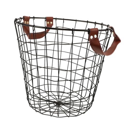 PRETYZOOM Cesta Redonda de Malla Metálica con Ventilación para Almacenamiento de Leña Organizador Multifuncional de Hierro Resistente para Hogar y Cocina con Diseño Rústico y Asas para