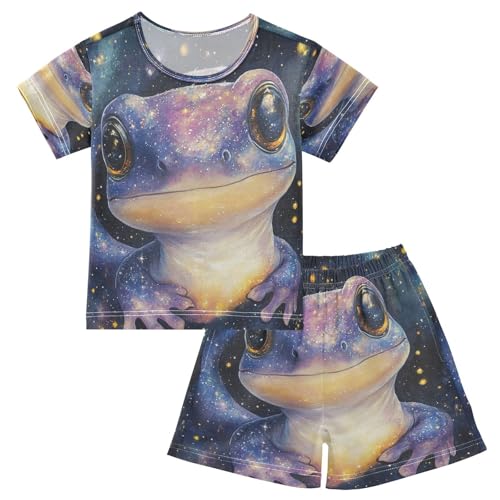 Pajama Sets Short Sleeve Cute Galaxy Axolotl Soft Cotton Summer Sleepwear 2 Piece PJS Size 5-14T