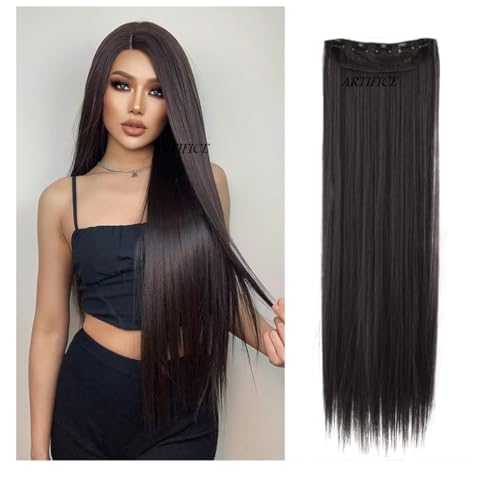 Image of Artifice 5 Clip Straight Clip in Hair Extensions for Women Natural Soft Clip on Extensions Synthetic Thick Hairs for Any Event for Girls Hair Extension Natural Dark Brown 26 INCH