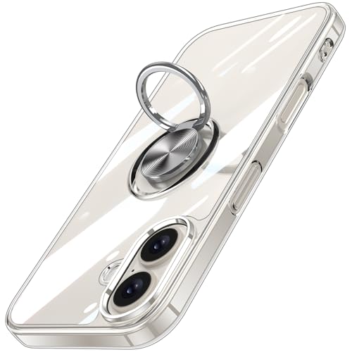 iPhone 16 適用 ケース クリア リング付き アイホン 16 カバー 透明 おしゃれ OURJOY スマホケース メッキ加工 ソフトケース 耐衝撃 軽量 薄型 ストラップホール付き スタンド機能 車載ホルダー対応 携帯ケース・クリア