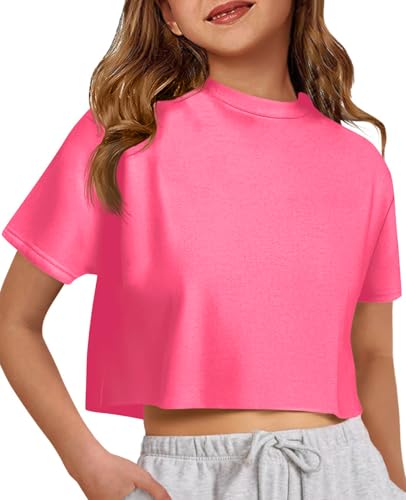 Image of ZDC Girls Athletic Oversized Crop Tops Kids Drop Shoulder Short Sleeve T Shirts Workout Tees