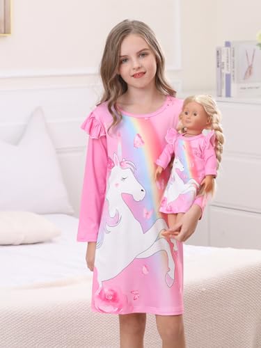 Bow Dream Girls Dress and Matching American Girl Doll Clothes for Girls Pink Rainbow Party Birthday3