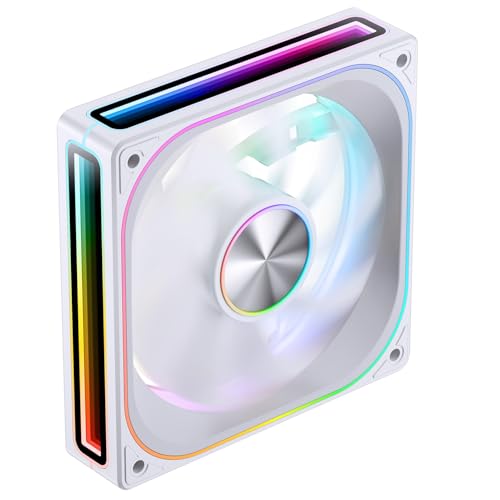 Image of JONSBO ZA-120WR (Reverse) PC Case Fan, Reverse Blade,Silent Computer ARGB Fan with 4-Sides Infinity Mirror 1800RPM, PWM Integrated M&F Head,Aluminum Nameplate, 28MM Thick,White