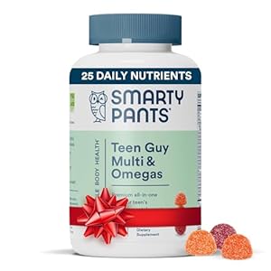 SmartyPants Teen Guy Formula, Daily Multivitamin Gummies: Vitamins C, B12, K, Zinc, & Biotin for Immune Support, Energy, Skin & Hair Support, Assorted Fruit Flavor, 120 Gummies (30 Day Supply)