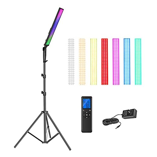 Neewer 2,4 G RGB LED-videobelysning ljusstav, fotobelysningsset med fjärrkontroll, 21 W dimbar LED-videobelysning med stativ/3 200 k ~ 5 600 K/CRI95+/360° full färg/10-sceneffekt för videoinspelning