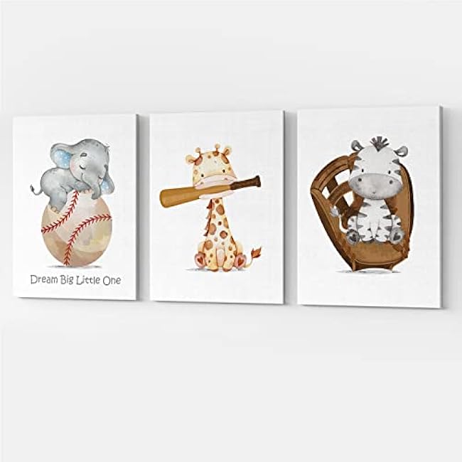 GUBIYU Baseball Sports Nursery Decor Boy Nursery Wall Decoration Baby Boy Sport Canvas Nurseries Animal Sport Wall Art Baseball Print Posters Set of 3,Sports Themed Wall Decor for Boys Bedroom 12x16