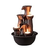 Tabletop Fountain 3 Candles, Indoor Waterfall Fountain for Meditation, Desktop Waterfall Fountain 3 Tiered, Resin Room Decor for Office Home Relaxaion, Housewarming Gifts New Home, Brown with Rocks