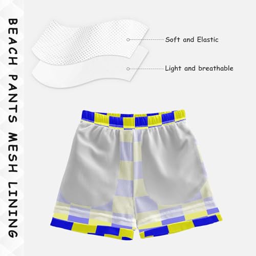 Buffalo Plaid Check Blue Yellow Sport Shorts Teens Swimming Board Shorts Lightweight Compression Liner Swimwear 2T4