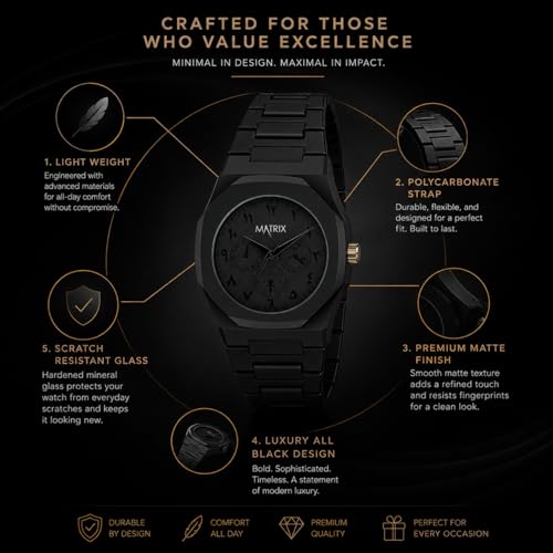 Image of Matrix Arabian | Aura Dial & Polycarbonate Strap Analog Watch for Men & Boys (Black)