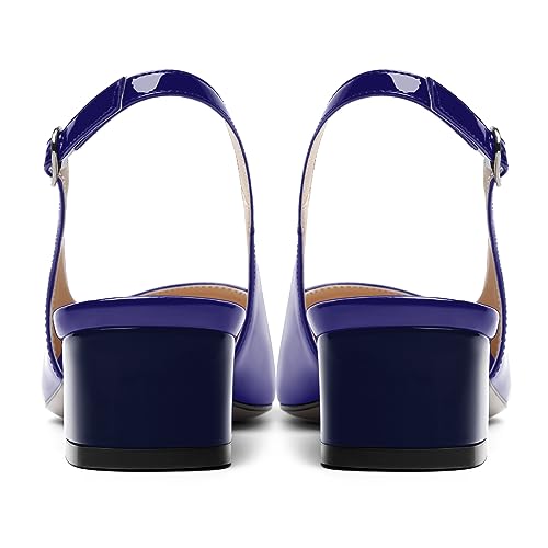 ROSERWISH Womens Casual Patent Square Toe Fashion Buckle Slingback Party Chunky Low Heel Pumps Shoes 1.5 Inch4