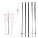 Lyreh 6 Pcs Stainless Steel Straws Replacement for Starbucks Cold Cup Venti 24 oz, Reusable & BPA-Free Metal Straight Tumbler Straws with Cleaning Brush for Starbucks