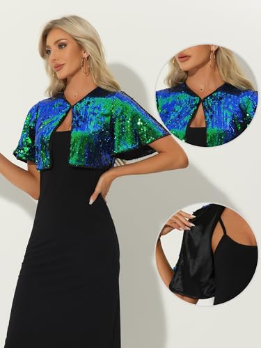 Image of Allegra K Sequin Bolero for Women's Sparkly Crop Glitter Formal Shrug for Evening Dresses