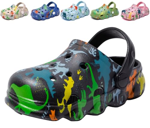 Fadezar Kids Cartoon Clogs Boys Girls Toddler Dinosaur Garden Shoes Slip On Beach Pool Shower Slide Sandals Black 7.5-8.5 Toddler