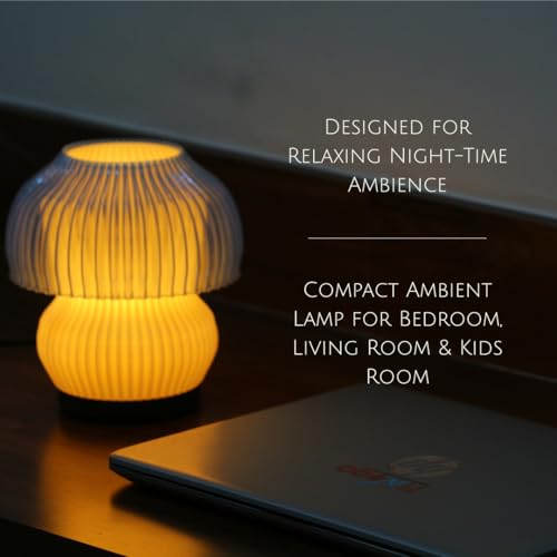 Image of Haydn Frosted Dome Mushroom Bio-Plastic Table Lamp - Warm LED Bedside Night Lamp for Bedroom & Study, Soft Ambient Decor Light for Home, Elegant Minimal Design (LED Included)