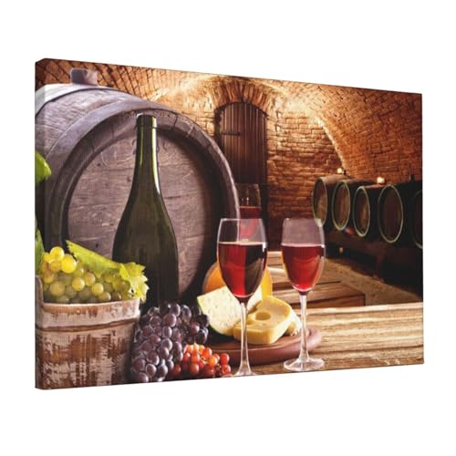 Toile de cave à vin rouge pour réveiller un mur blanc de salon ou cuisine