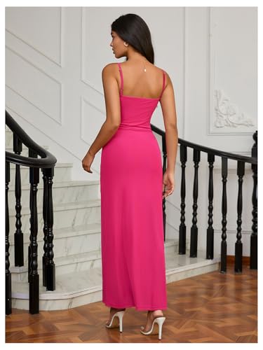 Image of SOLY HUX Women's Elegant Mesh V Neck Bodycon Maxi Dress Summer Cocktail Party Wedding Guest Long Cami Sundresses