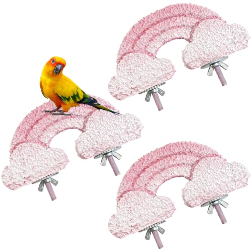 Image of PINVNBY 3PCS Bird Beak Grinding Stone Resin Bird Perch Stand Grinding Claw Clouds Birds Cage Perch Parrot Climbing Chewing Toys Parakeet Cage Accessories for Budgies Cockatiels Conures(Pink)