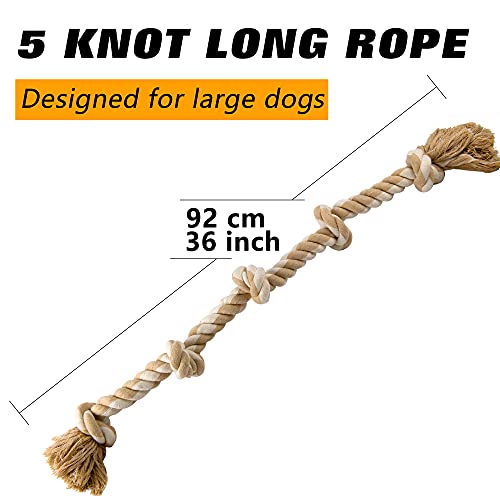 Twoear Dog Rope Toys For Aggressive Chewers, Natural Cotton Dog Chew Toys, Tough 3 Feet 5 Knots, Indestructible, Heavy Duty Tug Toy For Dogs Medium And Large Breed #TOP5