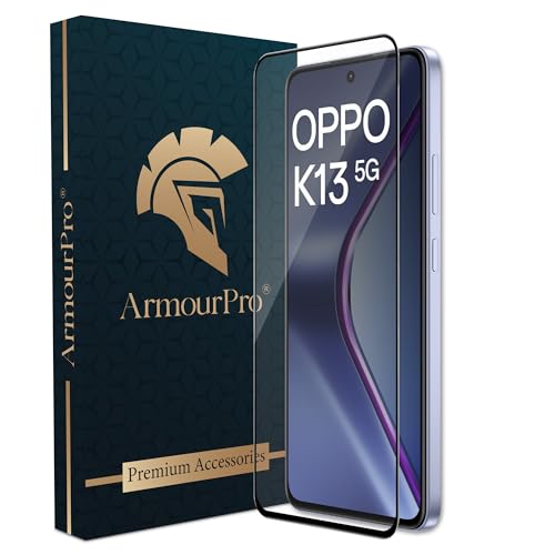 Image of ArmourPro Tempered Glass for Oppo k13-9H Screen Protector with Black Border, Anti Scratch, Edge-to-Edge Coverage, HD Clarity, Smooth Touch, Case Friendly | Black