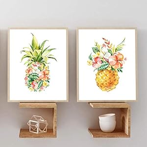 Ananas Met Bloemen Aquarel Canvas Schilderij Bloemen Minimalistische Posters en Prints Natuur Foto Home Decor 60x70cm…
