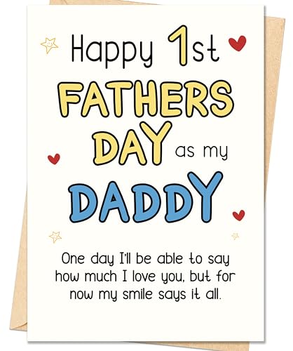 IDU First Fathers Day Card First Fathers Day Card Gifts for New Dad Happy 1st Fathers Day Cards Gift for New Dad Daddy Husband Funny 1st Fathers Day Cards Decorations from Baby Daughter Son