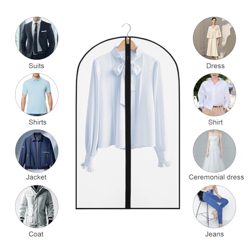 40" Garment Bags 6 Packs Suit Bags for Closet Storage, Plastic Waterproof Suit Cover Bags with Zipper Clear Garment Bags for Coats, Jackets, Shirts, Dress4