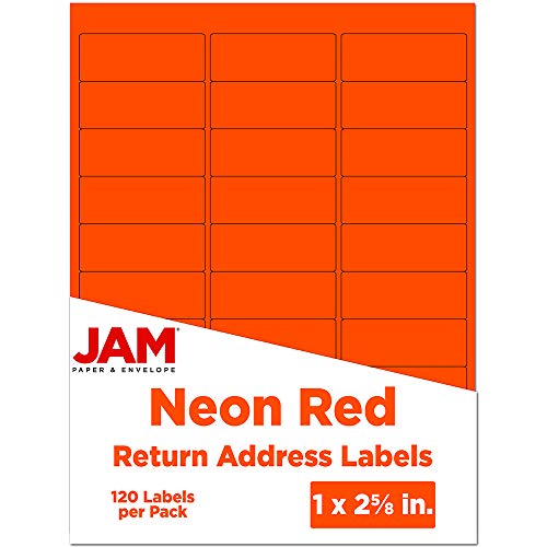 JAM PAPER Return Address Labels - Standard Mailing - 1 x 2 5/8 - Neon Deep Red/Orange - 120 Shipping Labels/Pack
