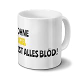 Tasse mit Namen Igel - Motiv Ohne Igel ist alles Blöd! - Namenstasse, Kaffeebecher, Mug, Becher, Kaffeetasse - Farbe Weiß