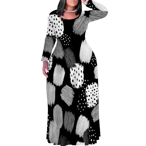 Image of PinkPatty Plus Size Maxi Dresses for Women Long Sleeve Crew Neck Casual Fall Dress with Pockets