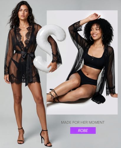 Image of RSLOVE Women Lace Kimono Robe Sexy Babydoll Lingerie Mesh Cover Up Bridal Lingerie