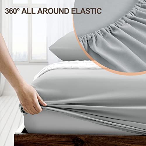 Image of FreshCulture Full Fitted Sheet Only 2 Pack - Hotel Quality Fitted Sheet Full Size - Ultra Soft & Breathable - Brushed Microfiber - Deep Pocket - Cooling Fitted Sheets for Full Size Bed (Light Grey)