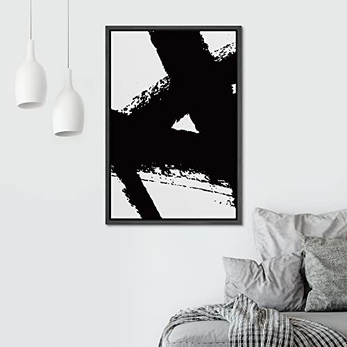 Signwin Framed Canvas Print Wall Art Black Ink Paint Stroke Stripe Collage Abstract Shapes Illustrations Modern Art Minimal Relax/Calm Multicolor For Living Room, Bedroom, Office - 24"X36" Black #TOP2