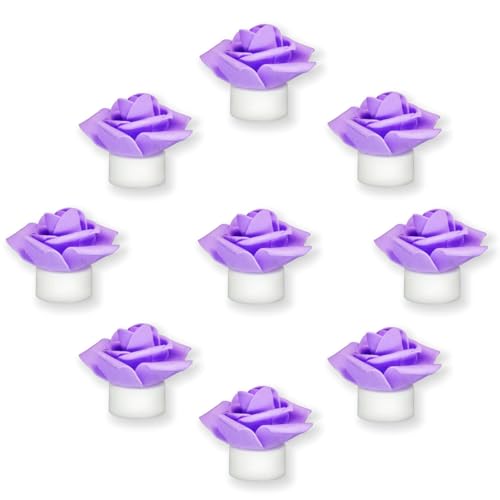 Image of SupBri 12 Pack LED Tea Lights Candles with Artificial Rose Petals, Romantic Flameless Battery Operated Candles for Valentines Wedding Proposals Christmas Decor (Purple)