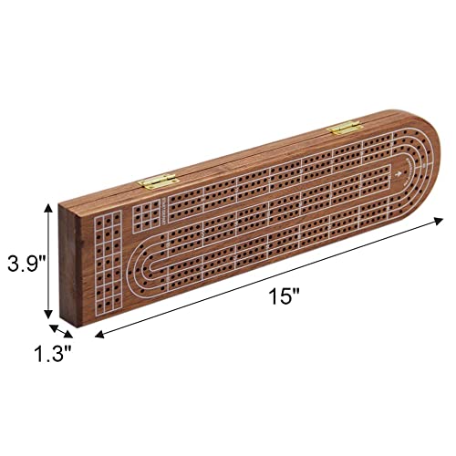Juegoal Wood Cribbage Board Game Set 3 Tracks With Metal Pegs, Cards, Storage Area #TOP4