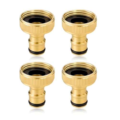Lunpoem 4PCS Laiton 3/4'' BSP Nez de Robinet d'arrosage, Connecteur Rapide Tuyau de Jardin Étanche et Durable, Installation Facile, Anti-Fuite, Adaptateurs...