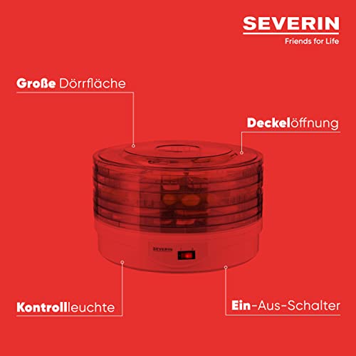 Foto von SEVERIN Dörrautomat, Dehydrator für selbstgemachtes Dörrobst, getrocknete Kräuter und mehr, 5 stapelbare, höhenverstellbare Dörreinsätze, 250 W, ‎1 Liter, 32.9 x 32.9 x 19 cm, weiß, OD 2940