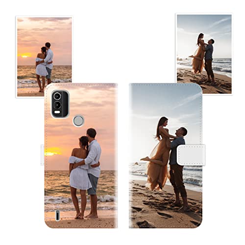 Sunrive Funda Personalizada Compatible con Nokia G11 Plus, Cuero Protectiva Carcasa Personalizable para tu móvil con Foto Imagen Frase o Texto + Cuerda para móvil Universal