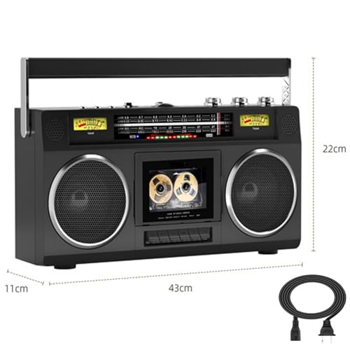 Reproductor de casetes Bluetooth, CD, radiocasete portátil, grabadora y reproductor de cintas, compatible con entrada SD/USB/TF, con conector para auriculares, alimentación por red eléctrica o pi