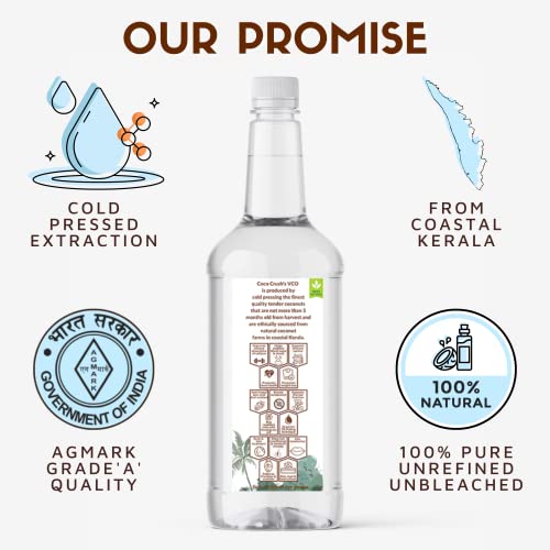 Image of COCO CRUSH Cold Pressed Coconut Oil for Hair and Skin | 100% Pure Virgin Oil | Moisturizing and Nourishing | Natural After Bath Care (1000 ml)