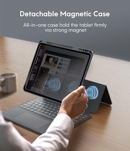 Image of CHESONA Magic Keyboard Case for iPad Pro 13 inch (M5 2025 /M4 2024) | Magnetic Detachable Case, 7-Color Backlit Keyboard, Smart Trackpad, 15-180 Adjustable Stand, Grey
