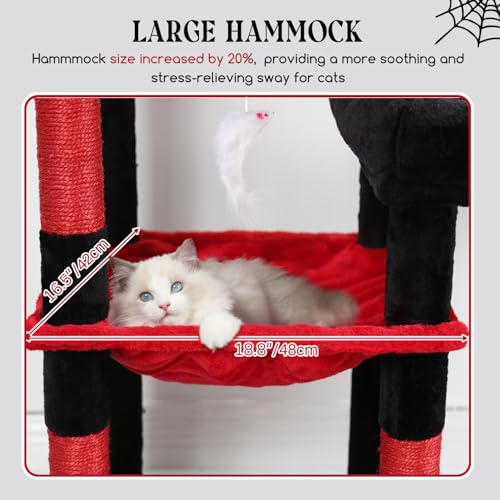Image of Globlazer Extra Large Platform Gothic Cat Tree, 65in Tall Sturdy Goth Cat Tower for Multiple Indoor Cats, Big Cat Tree for Large Cat with 3 Enlarged Perches, 6 Scratching Posts, Condo, S65, Red Black
