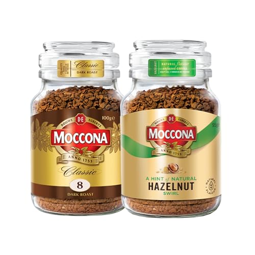 Image of Moccona Classic Dark Roast + Hazelnut Instant Coffee - 195g (Pack of 2)| Imported Coffee | Premium Arabica & Robusta Blend | Freeze-Dried | Bold & Strong Flavor