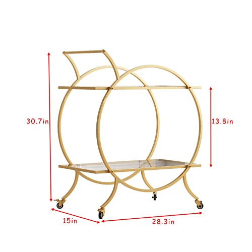 Lormiter Gold Bar Carts For The Home Bar Serving Cart, Rolling Bar Cart Gold With Lockable Caster Wheels, Glass Bar Carts With 2 Mirrored Shelves, Storage Round Wine Carts For Kitchen, Party #TOP2