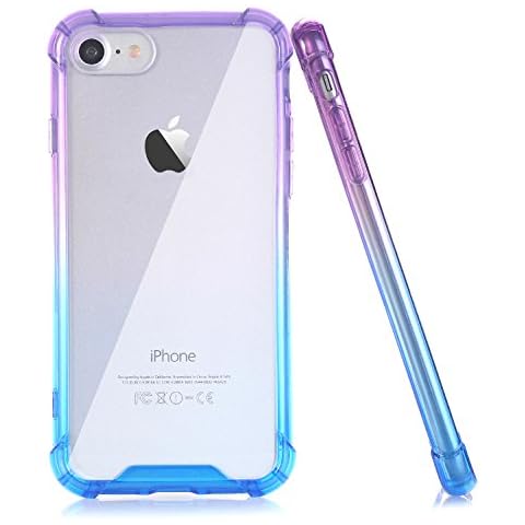 BAISRKE Blue Purple Gradient Slim Shock Absorption Protective Cases Soft TPU Bumper & Hard Plastic Back Cover Compatible with iPhone 7 (2016) & iPhone 8 (2017) [4.7 inch] Cover