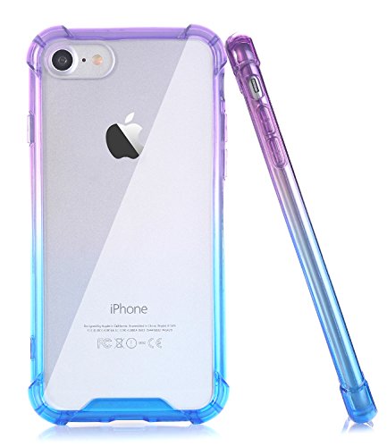 BAISRKE Clear Case for iPhone 7, Slim Shock Absorption Protective Cases Soft TPU Bumper & Hard Plastic Back Cover for iPhone 7 & iPhone 8 [4.7 inch] - Blue Purple Gradient