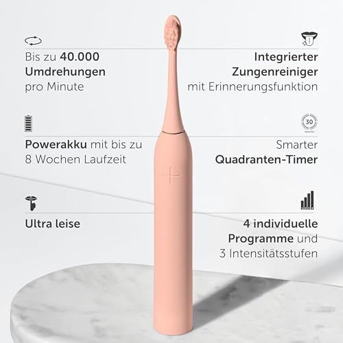 Wondersmile Schallzahnbürste PRO - Testsieger 2026-100 Tage risikofrei testen - Elektrische Zahnbürste, 4 Programme - 60 Tage Power Batterie mit Smart-Bürstenkopf (Atomic Rose) 2